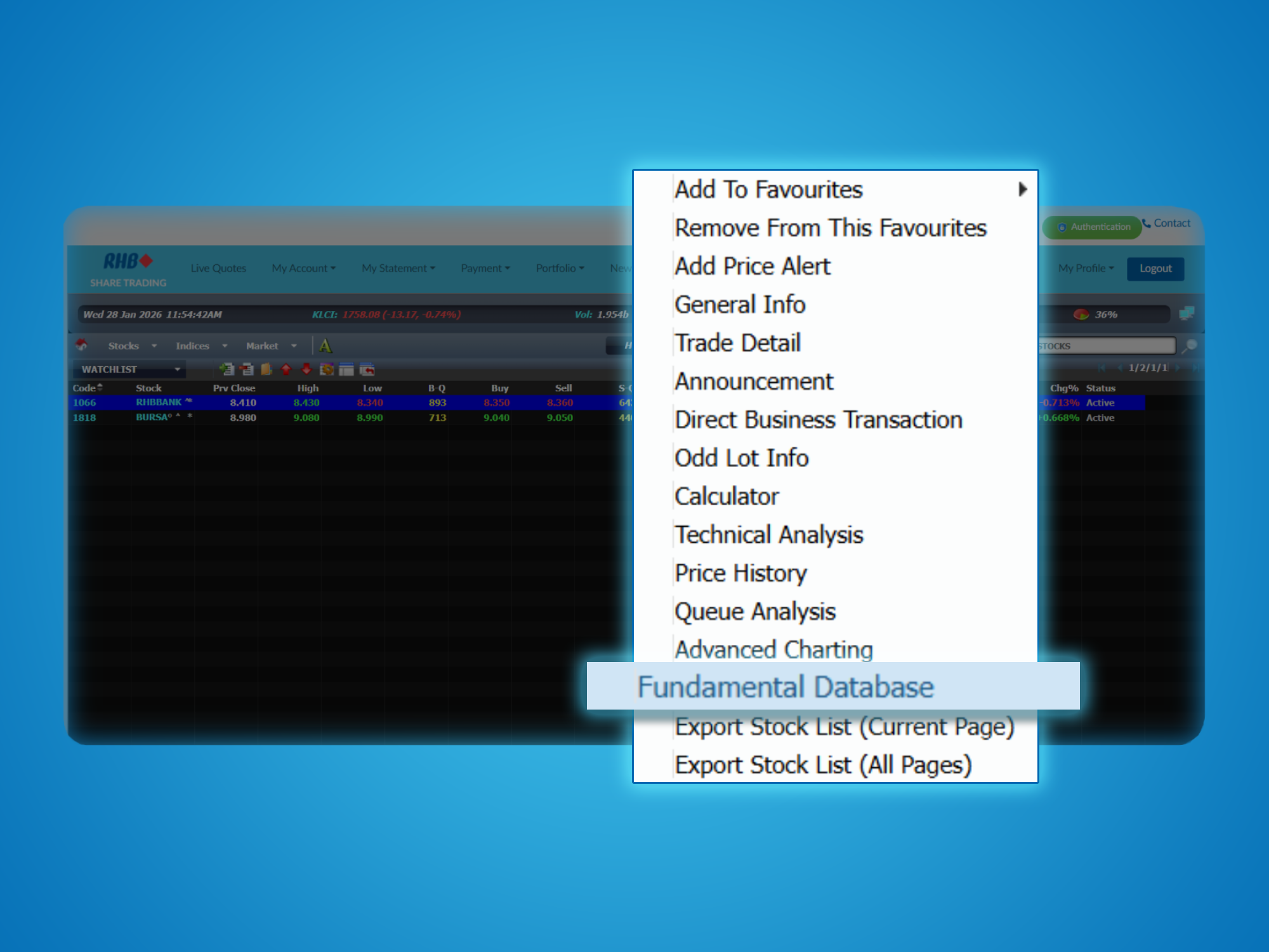 Step 3: Select Fundamental Database from the menu.